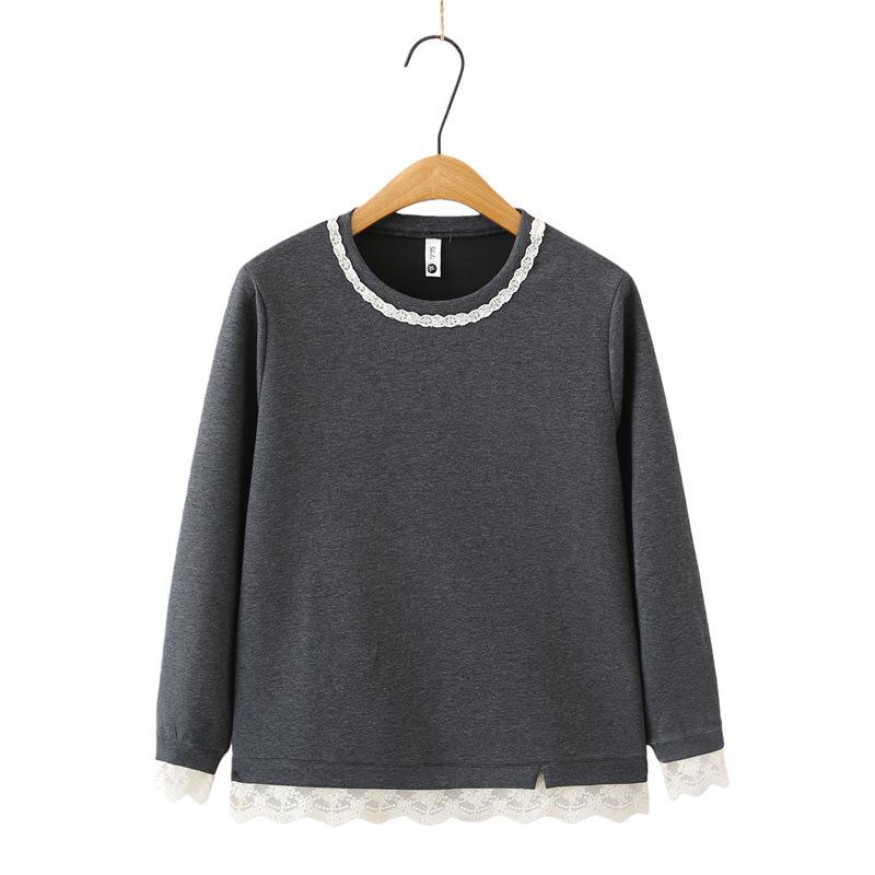 Women's Plus Size Lace Hem Hoodie Sweatshirt - Spring 2026 Chubby Girl Long Sleeve Casual Top