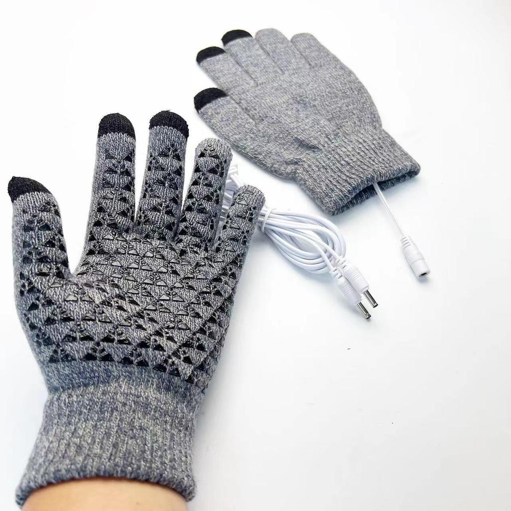 USB Electric Heating Knitted Warm Gloves Double-sided Heated Palm Glue Points Anti-slip Touch Screen Men and Women Outdoor Sports Riding