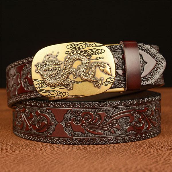 High Guality Men's Cowhide Belt Retro Automatic Buckle Leather Belt Pant Belt