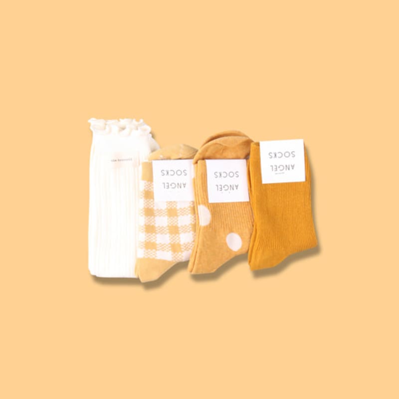 ANGEL SOCKS SET003_Banana Milk Yellow Yellow Spring Student Uniform Girls Fashion Polka Dot Gift Set Socks Gift Small Gift Birthday Gift
