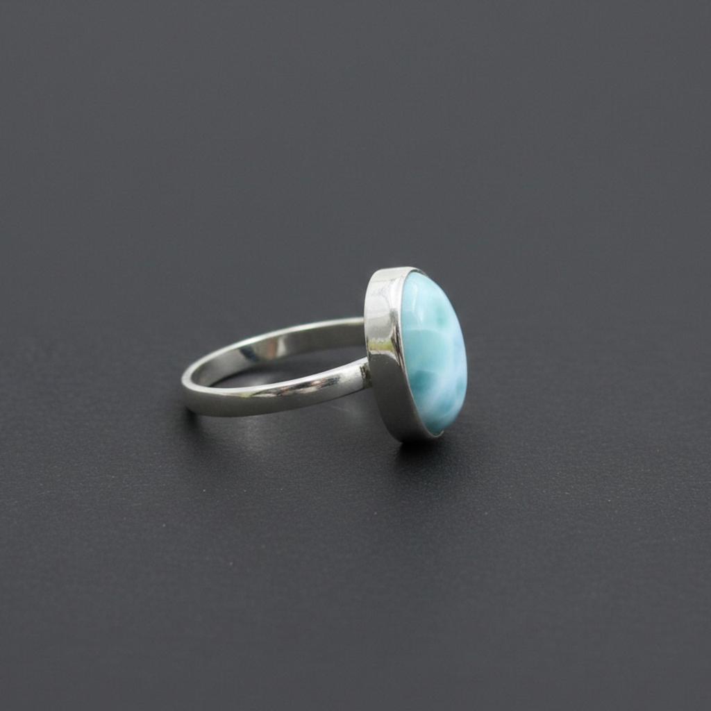 Larimar Oval Shape Statement Ring, 925 Sterling Silver Jewelry, Handmade Gemstone Ring for Women