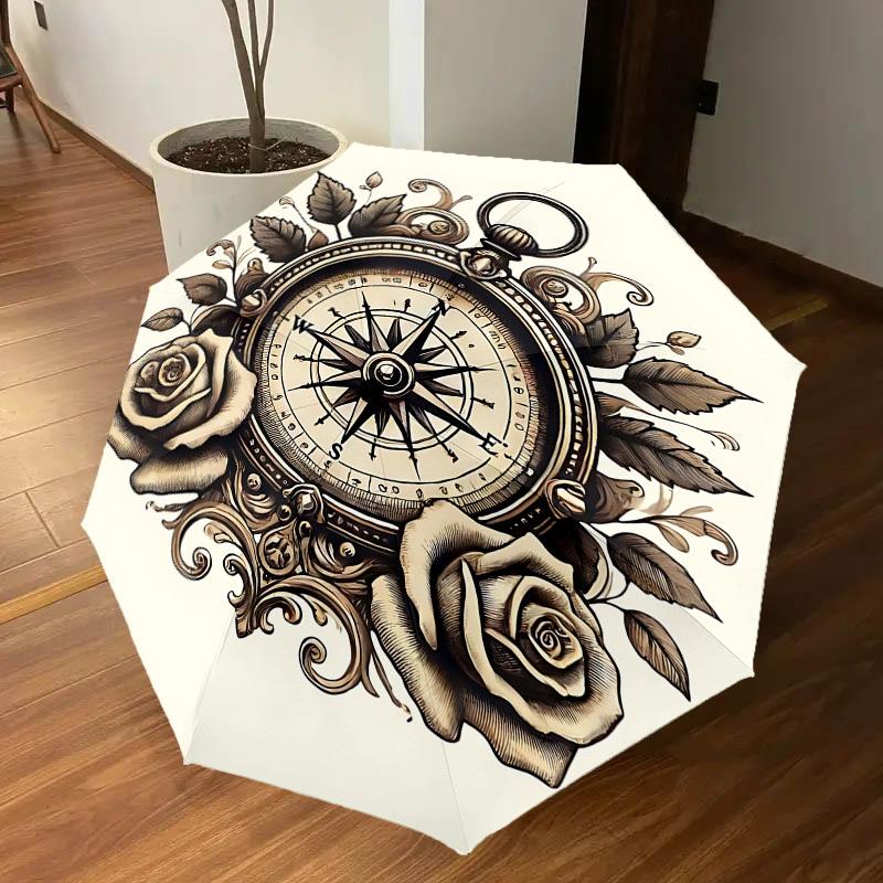 1 Stück Kompassrosen Automatischer Öffnungs-/Schließschirm mit Winddichtigkeit, stabiles 8-Rippen-Dach, langlebige Rippen, modisches Design 1300A