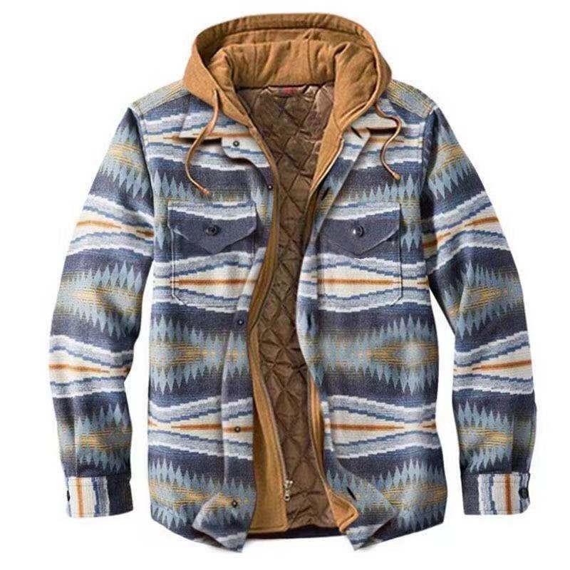 Men's Clothing European and American Autumn and Winter Thickened Cotton-padded Plaid Long-sleeved Loose Hooded Jacket