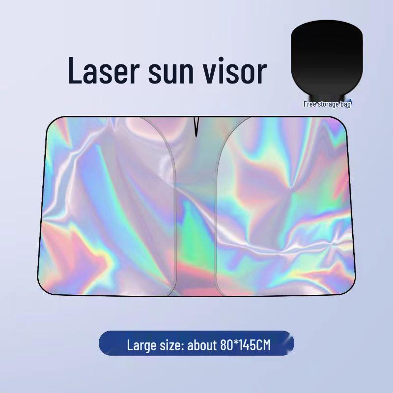 

Universal Car Windshield Sunshade - UV Protection, Heat Insulation, Sun Blocker (Black/Silver) Laser Sunshade - Includes Storage Bag