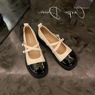 Retro Mary Jane kleine Lederschuhe Damen Sommer neu runder Kopf Kreuzschnalle mit dickem Boden flacher Boden kleine duftende einzelne Schuhe