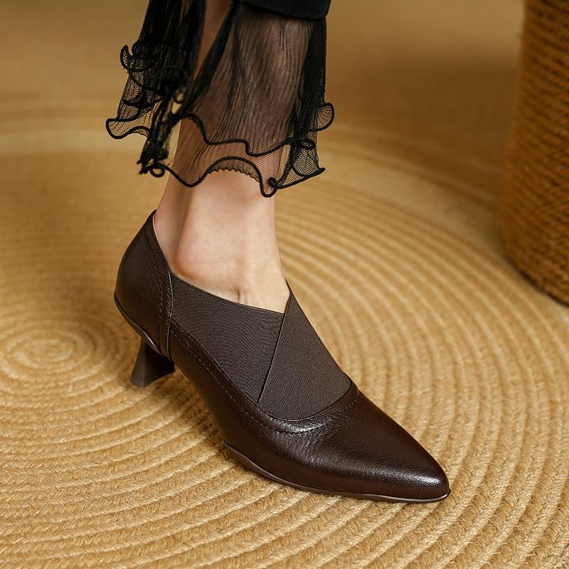 Fashion 2025 Spring Summer Women Pumps High Heel Genuine Leather Pointed Toe Mature Working Shoes Woman Basic Office Lady Women Shoes
