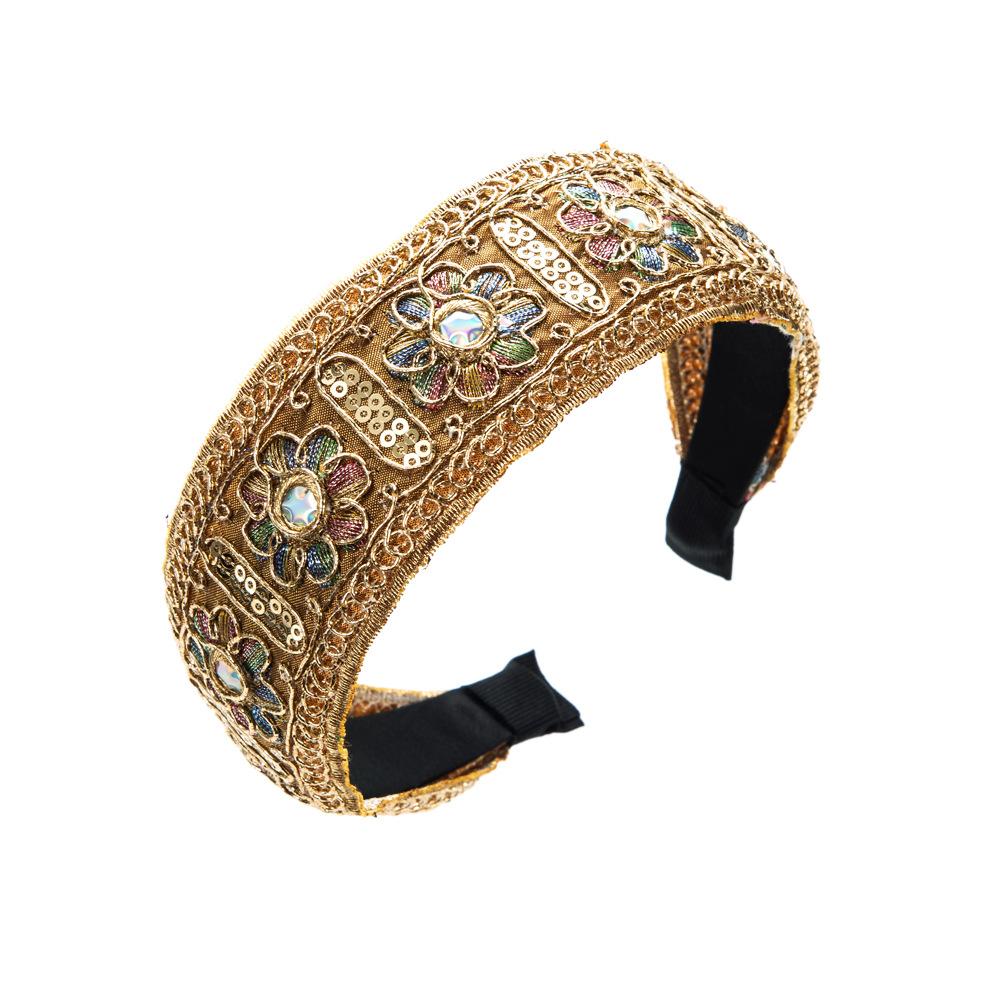 

Retro Hairband with Embroidery, Fabric Floral Wide-edge Headband, Unique and Versatile Hair Accessory for All Occasions кавовий