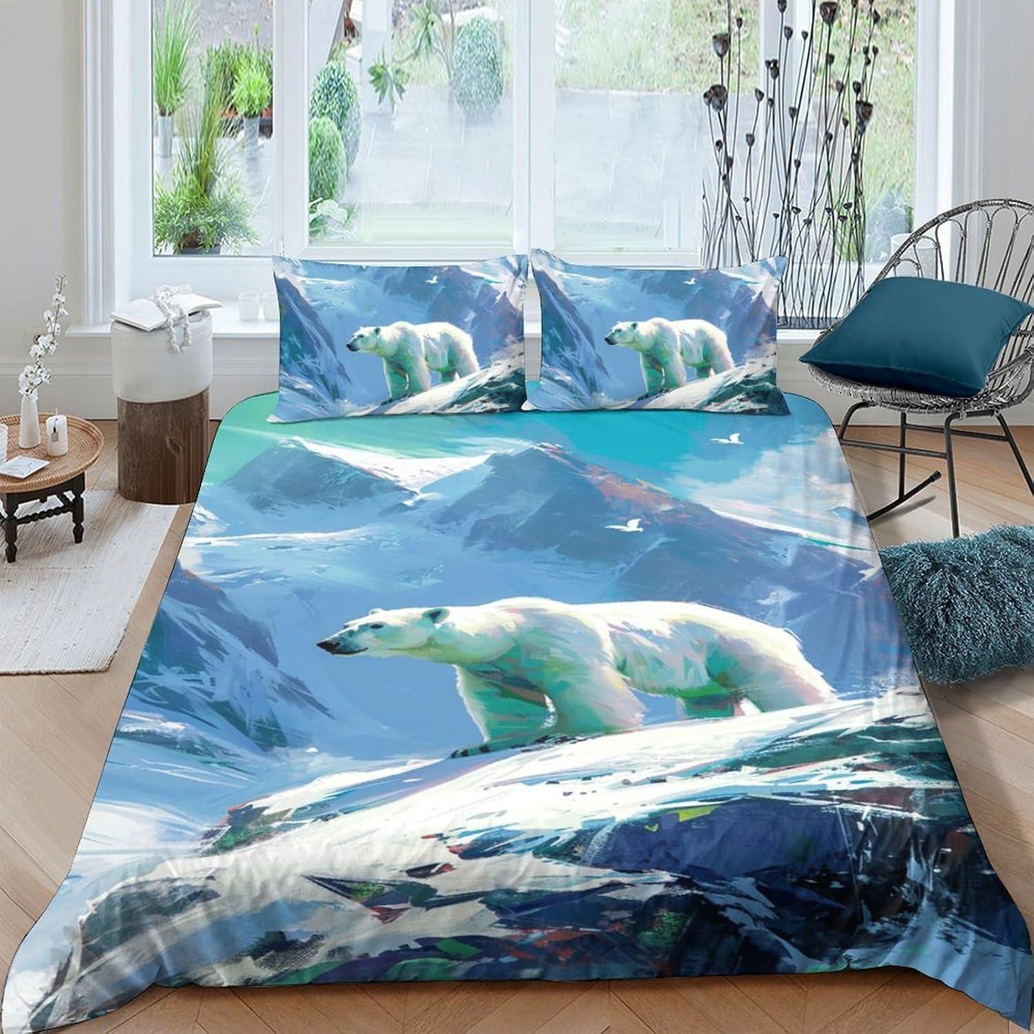 

Comforter Cartoon Polar Bear King Size Extra Large Children 3D Cute Bear Print Bedding Set Boys Girls Adult Soft Zipper 3 Pcs Comforter (quilt)-EU Single(135*200cm)3pcs