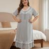 VEZFAA Women's Fashion Summer Spring Lace Print Short Sleeve V‑Neck Loose Casual Nightgown