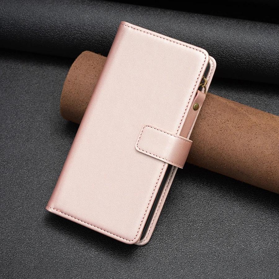 Wallet Flipped Solid Color Multi Card Zipper Leather Case For Samsung Galaxy S24 Ultra S23 Plus S22 S21 S20 FE A A4 A3 A1