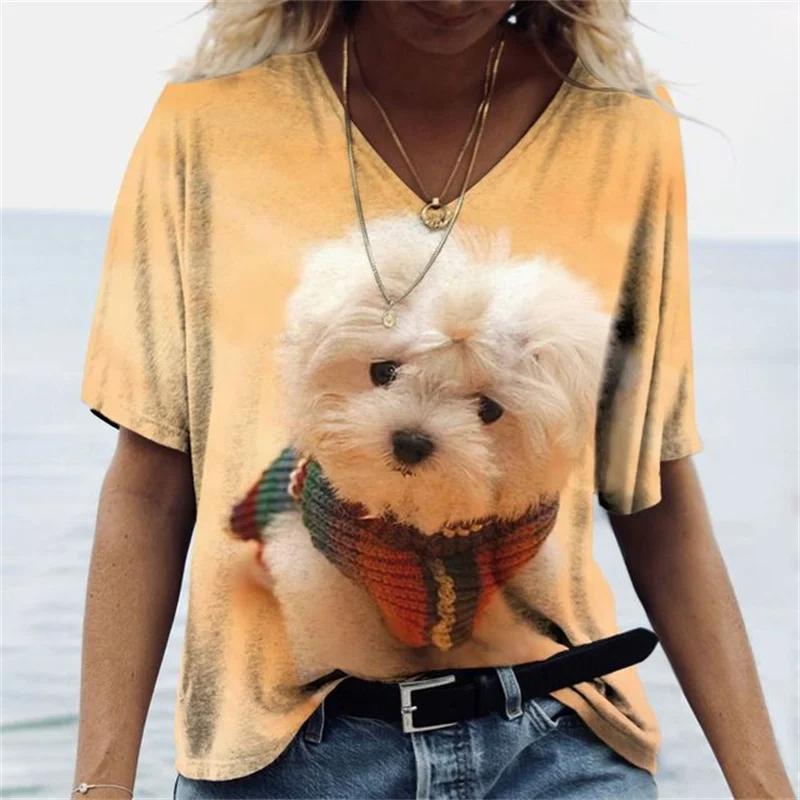 Summer Vintage V-neck Women's T-shirt Loose Jumper Skull 3D Printed Short-sleeved Shirt Harajuku Plus Size Women's T-shirt Top