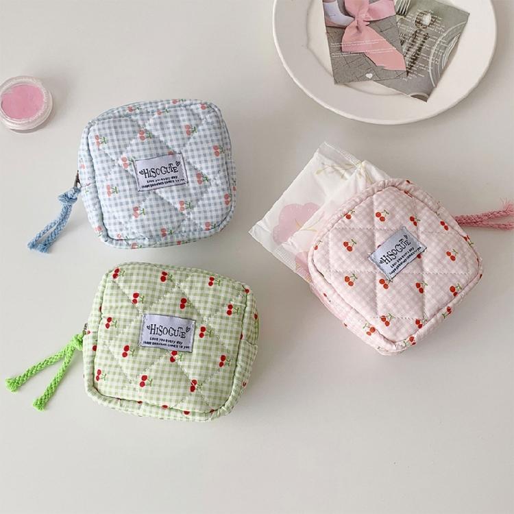 Cherries Decoration Sanitary Pad Storage Bag Water Resistant Practical Polyester Organizer For Travel Cosmetic