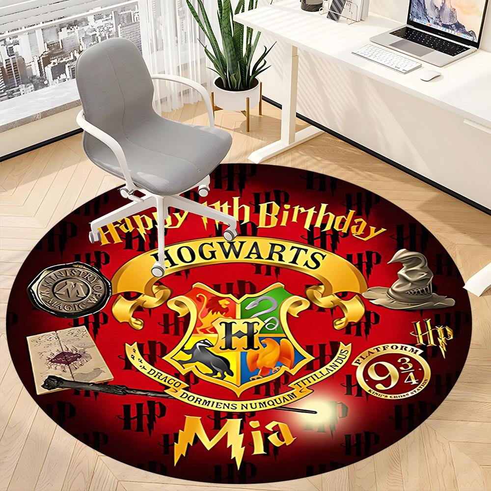 1PC Harry Potter Theme Office Round Rug - Perfect for Office or Study Decor, Machine Washable, Non-Slip Backing, Decorative Floor Mat