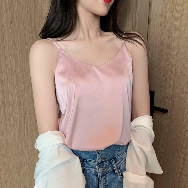 Camisole for Women V Neck Fashion Ice Silk Satin Bottoming Shirt