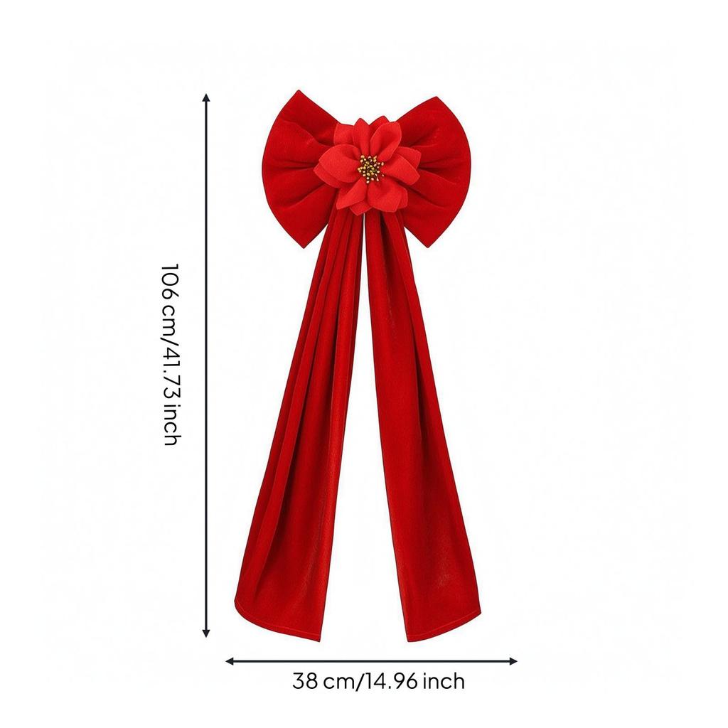 Velvet Christmas Bow Pre-Tied Tree Bows Red for Wedding Backdrop
