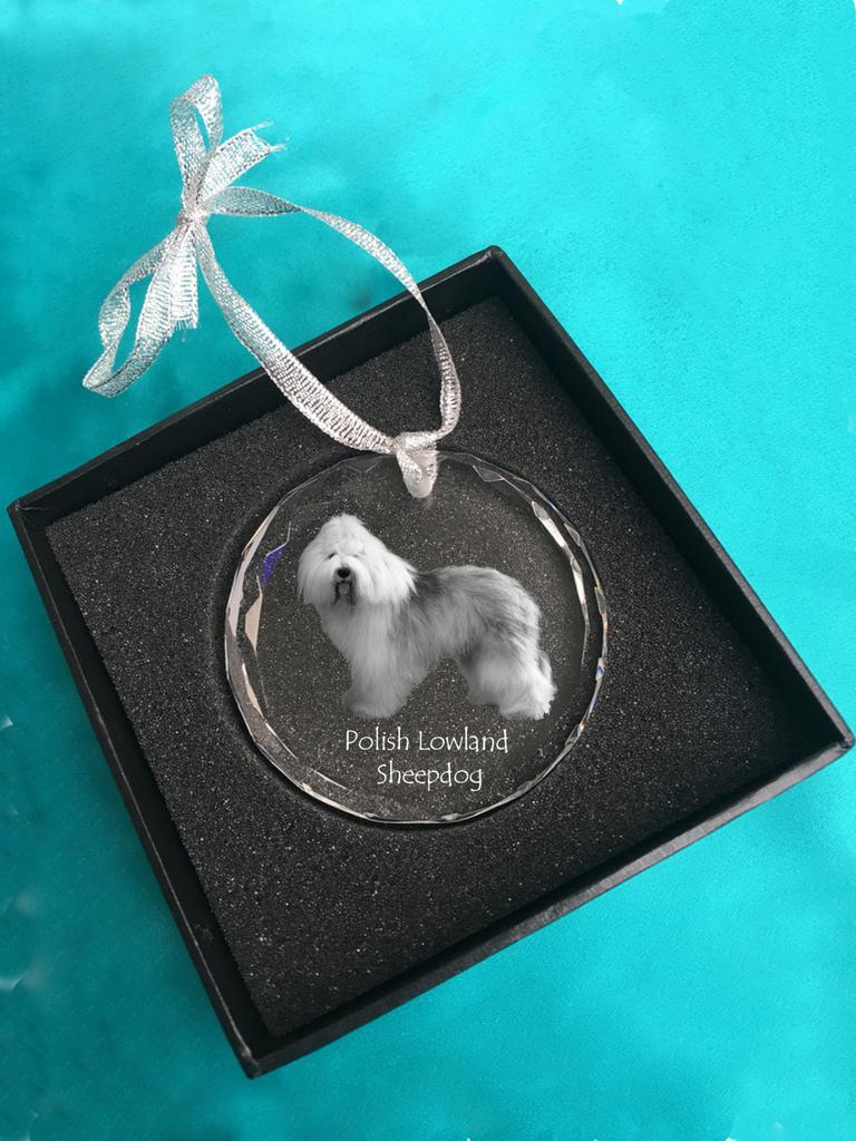 Polish Lowland Sheepdog, PON - Crystal Bauble with a Photo, Dog Photo In Crystal, Personalized Christmas Tree Ornament by Art-Dog Brand