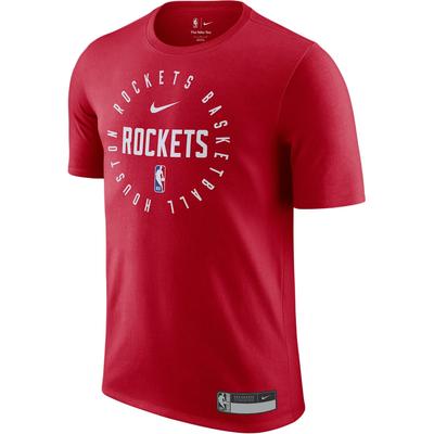 Camiseta de Manga Corta con Estampado de Letras Crew Neck Dri-Fit NBA Houston Rockets para Hombre Tops Rojo Universitario HF1422-657