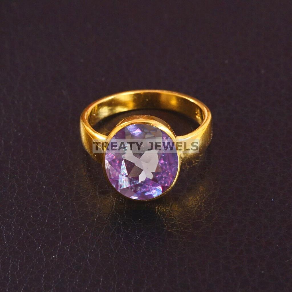 Alexandrit Ovalschliff Mit 925 Sterling Silber Vergoldeter Ring Für Herren #A603 JL375656789302