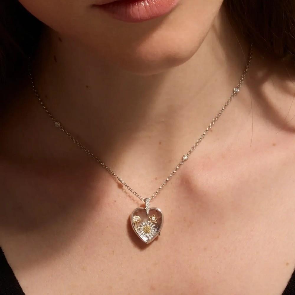 Rectangle Heart-shaped Box Necklace Hollow Design Chain Necklace Women Accessories
