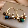 18k Real Gold Electroplated Retro Tiger's Eye Stone Beaded Pearl Earrings, Earrings, Personalized Earrings.