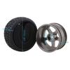 Mxfans 4pcs Black Fish Pattern Rubber Tires Aluminum Alloy Silver Grey 5 Spoke Wheel Rims for RC Car & 110 On-Road