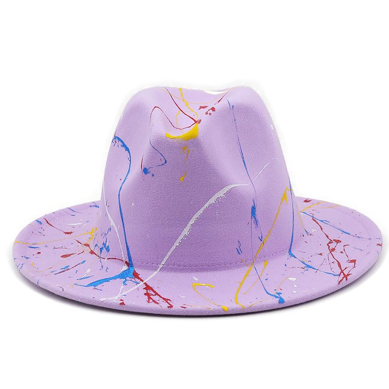 Hat Soft Wool Women Men Graffiti Fedora Hat For Winter Autumn Elegant Lady Gangster Trilby Felt Homburg Church Jazz Hat 55-58CM