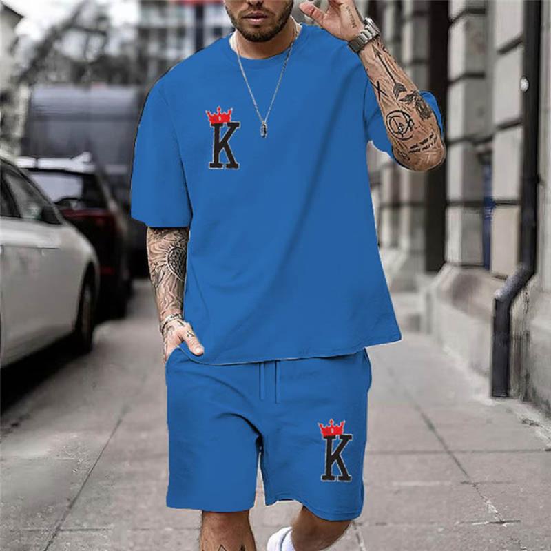Gold K Print Men's T-Shirt Shorts Set Summer Chic Casual Loose Oversized Street Clothes Fashion Short Sleeves And Shorts For Men