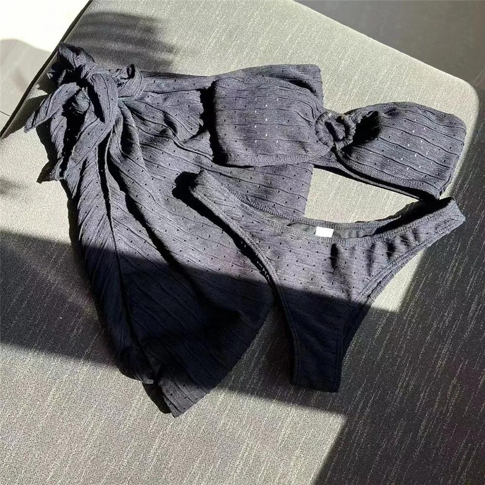 2026 Yellow Sexy Swimsuits Cover Ups Bandeau Bikinis Sets Women Holiday Swimwear Metal Ring Bathing Suit Beach Wear Bikini