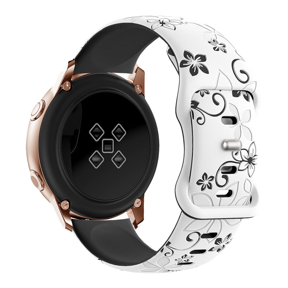 

20 мм Силиконовый ремешок с гравировкой в виде цветка для Samsung Galaxy Watch6 Classic 47 мм/43 мм/Watch6 44 мм/40 мм, двухцветный ремешок для часов White/Black