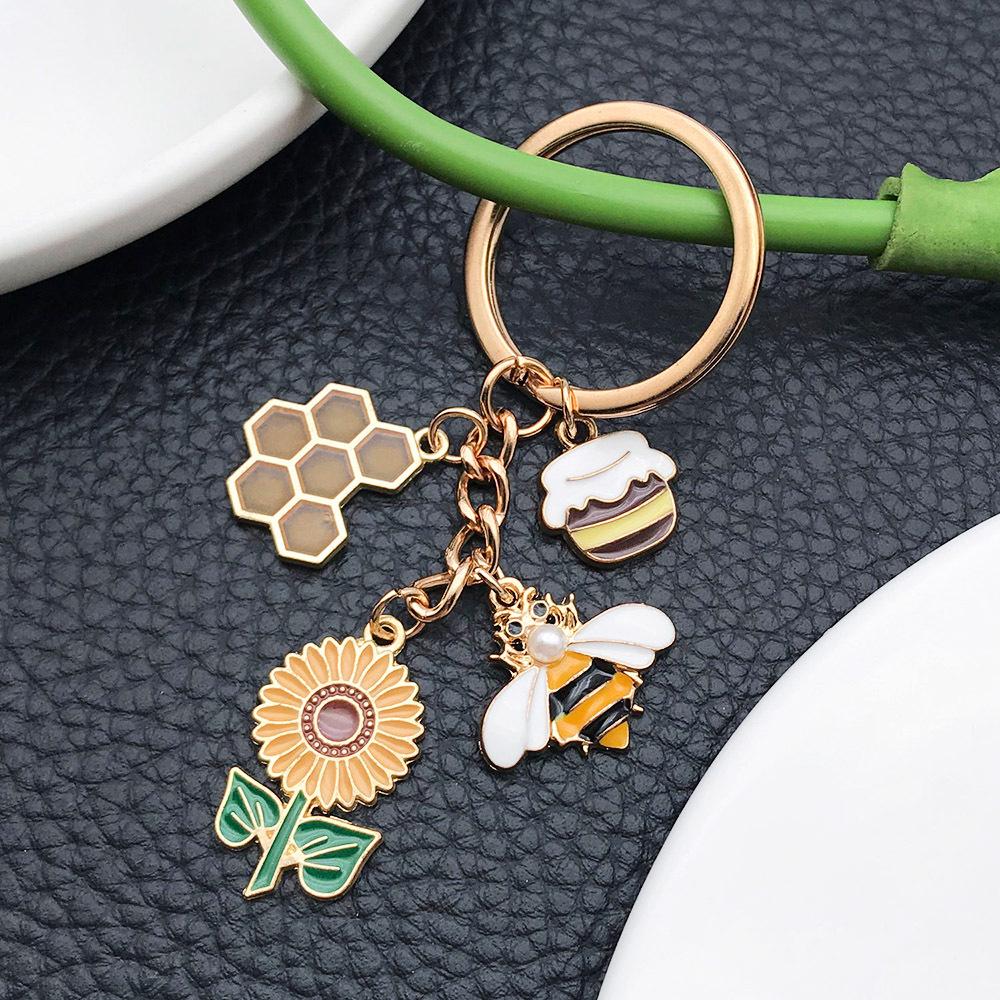 Sunflower Honeycomb Oil Drip Bee Keychain - Creative Personalized Pendant