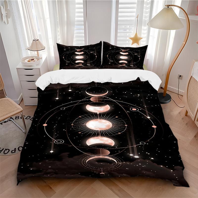 

3pcs Moon Phases Celestial Bedding Set, Includes 1 Comforter + 2 Pillowcases, Without Pillow Inserts, Soft Comfortable, Lightweight Breathable098 135x200cm