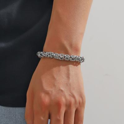 Bracelet unisexe en chaîne byzantine avec fermoir mousqueton en acier inoxydable poli, épais et léger, style hip-hop