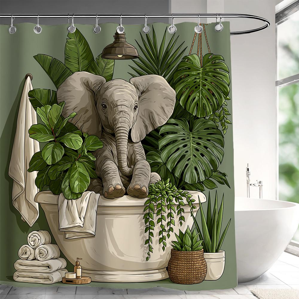 Funny Elephant Shower Curtain,Lovely Bathing Elephant Bathtub Curtain,Animal Pet Bathroom Decor,Fabric Waterproof Bathroom
