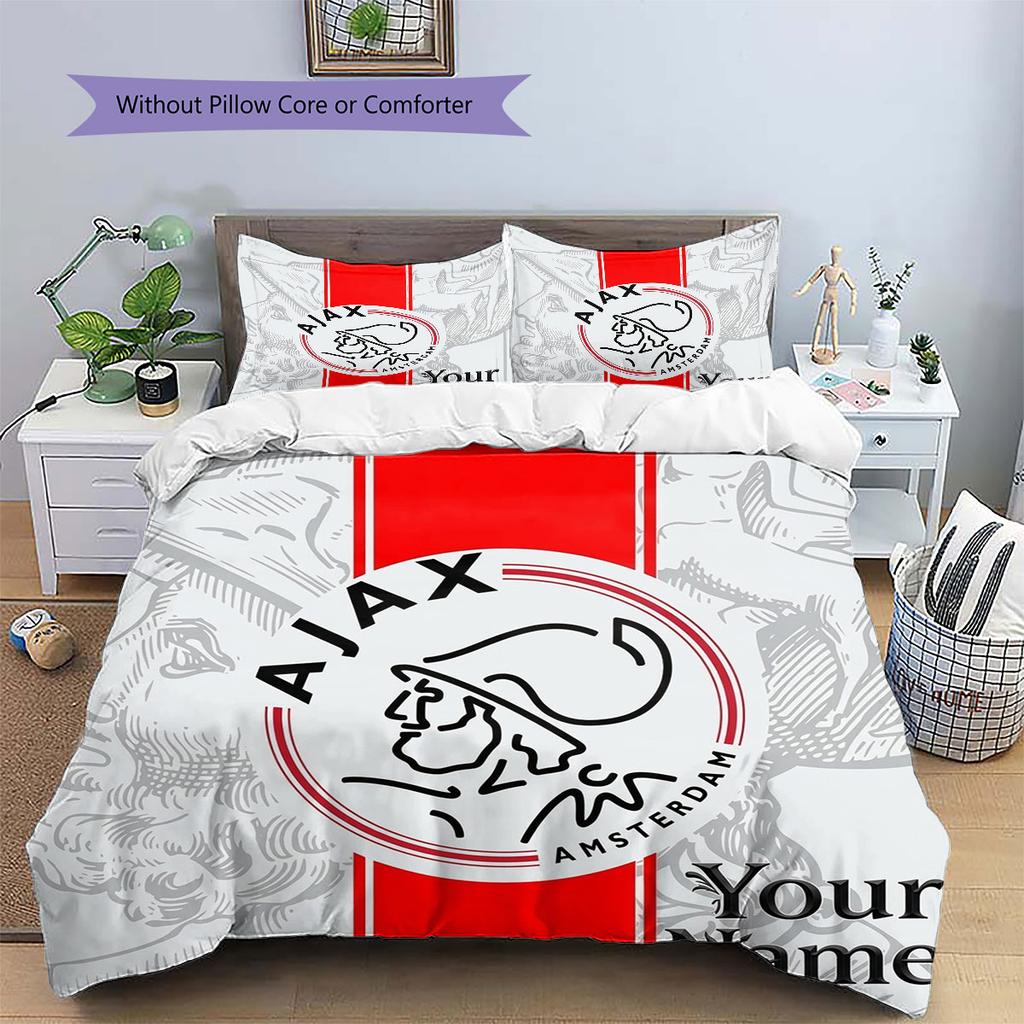 AFC Ajax Custom Name Pattern Bedding,Quilt Set Quilt Cover Pillowcase Home Birthday Gift(1 * Duvet Cover + 2 * Pillowcase, Without Core)