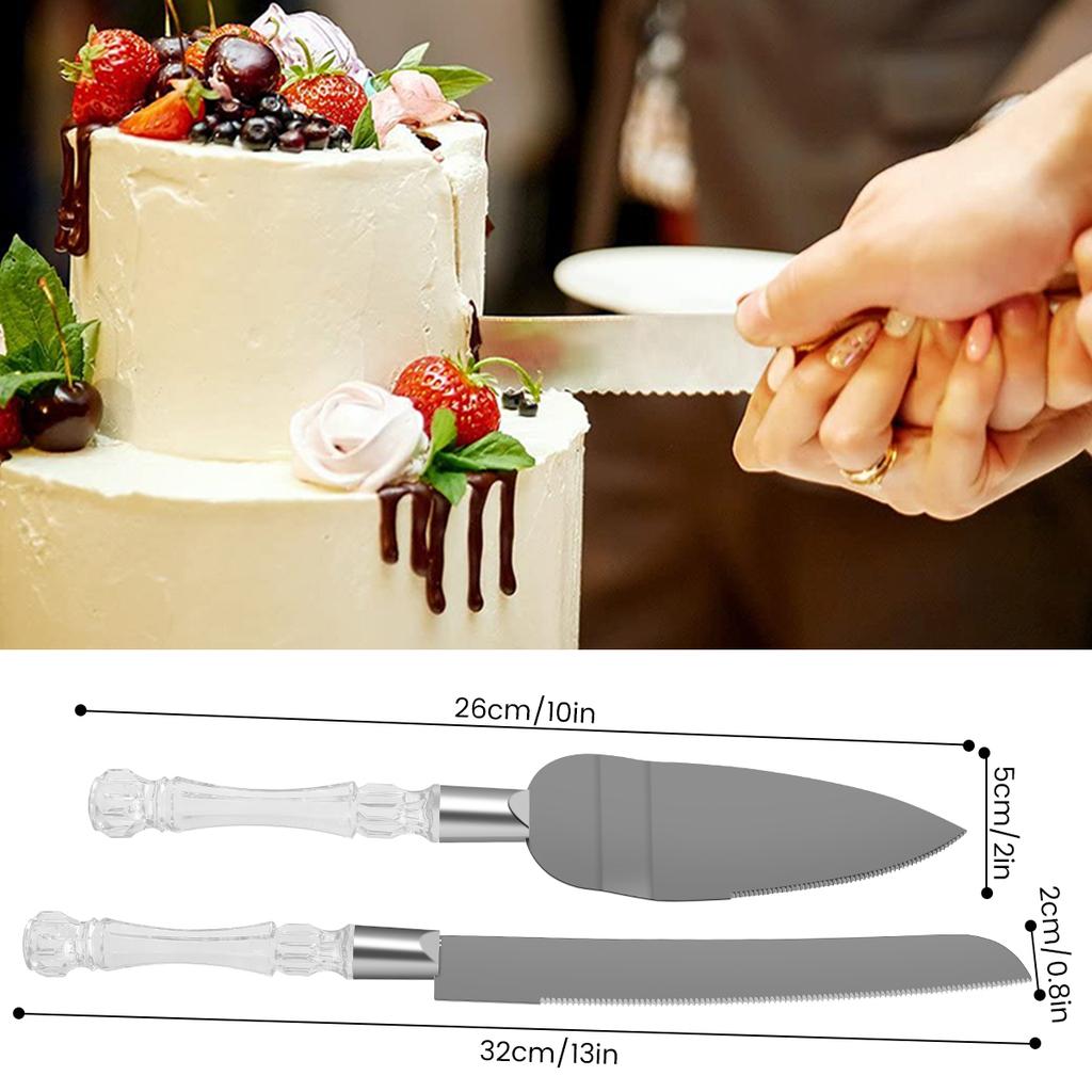 Wedding Clear Cake Cutter and Server Set with Crystal Handle Cake Cutting Set Reusable Wedding Reception Tableware Supplies