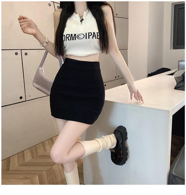 Dámská černá áčková midi sukně s vysokým pasem - Letní zeštíhlující bodycon se šortkami proti odhalení pro drobné postavy