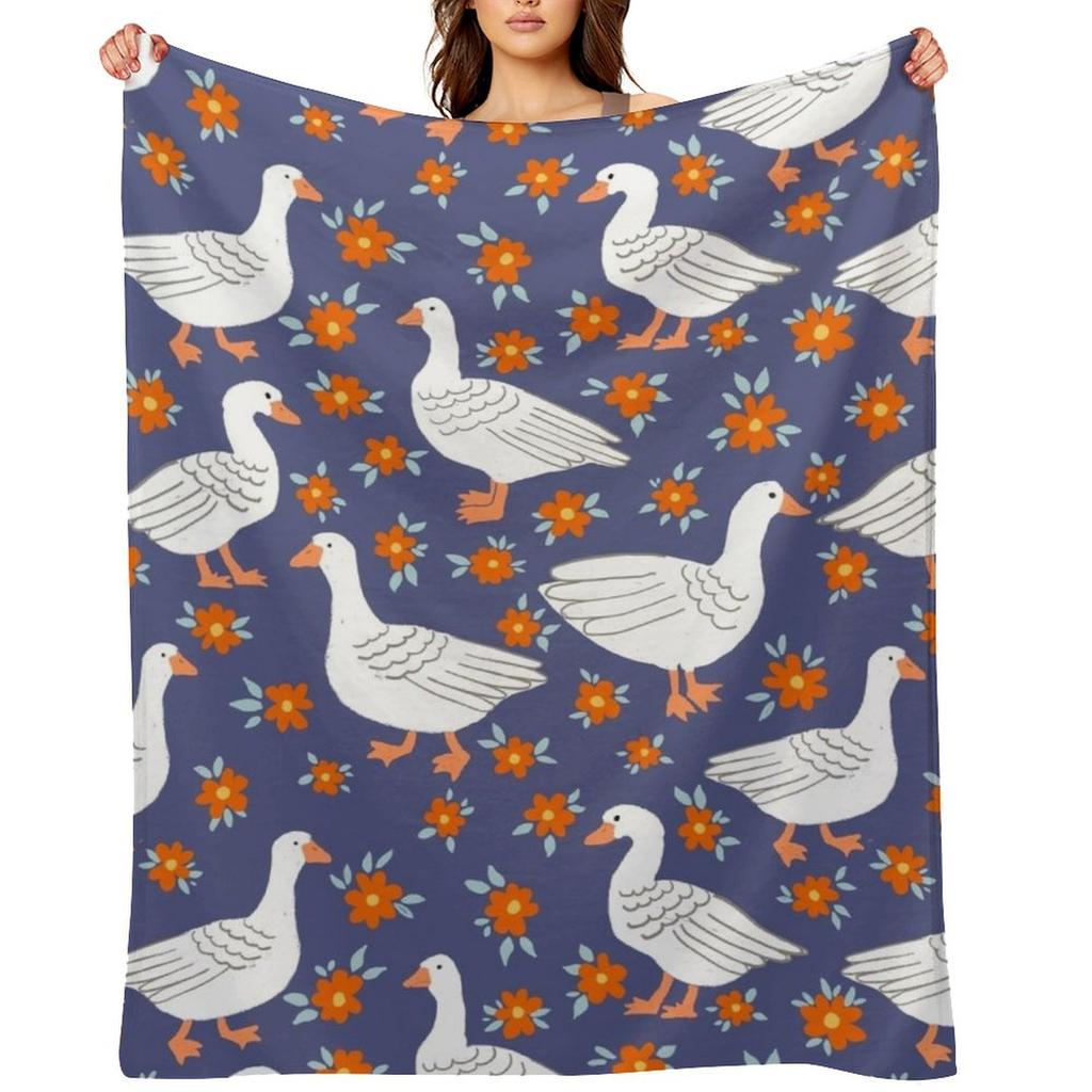 Geese in The meadow - Navy blues Throw Blanket For Sofa Thin Camping Thins Bed covers Blankets