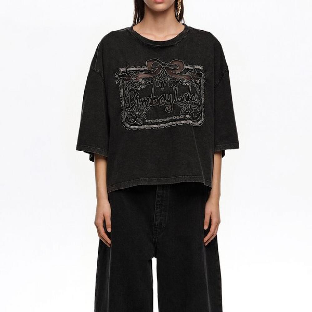 

Bimbairora T shirT Broderie Anglaise Maxi Logo Washed Black b265awT008bkb Black/XXS
