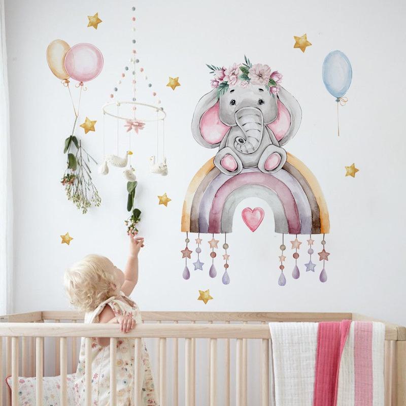 Baby Elefant Ballong Stjerne Tegneserie Veggklistremerke Stue Barnerom Dekorativt Veggklistremerke