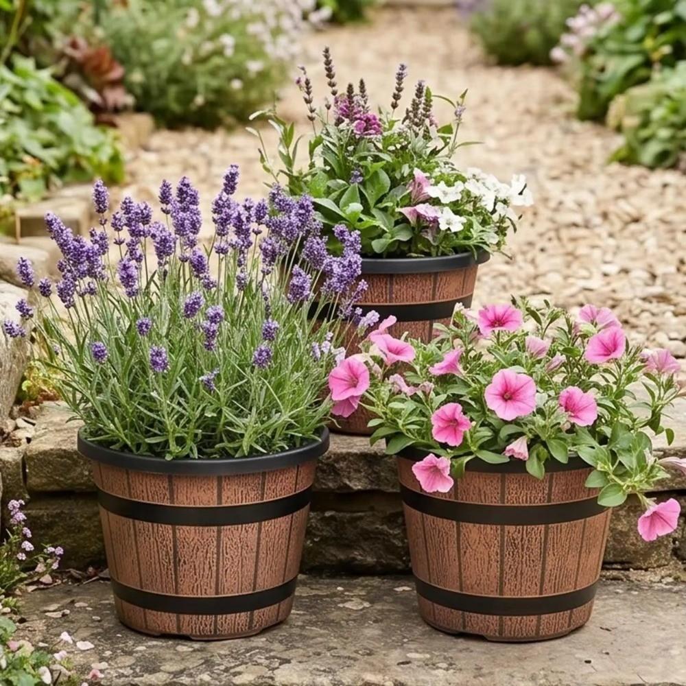 Thickened Plastic Barrel Flowerpot Round Garden Flower Pot Flower Bucket  Yard Decoration