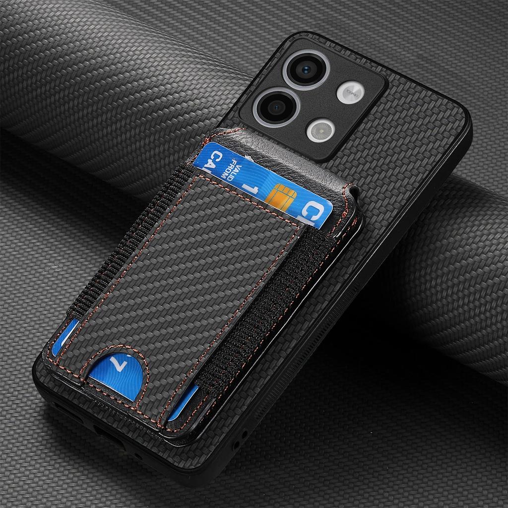 Vertical Cards Solt Wallet Carbon Fibre Case For Xiaomi Redmi Note 13 Pro 12 11 13T POCO X6 X5 Magnetic Stand Bag Pocket Cover
