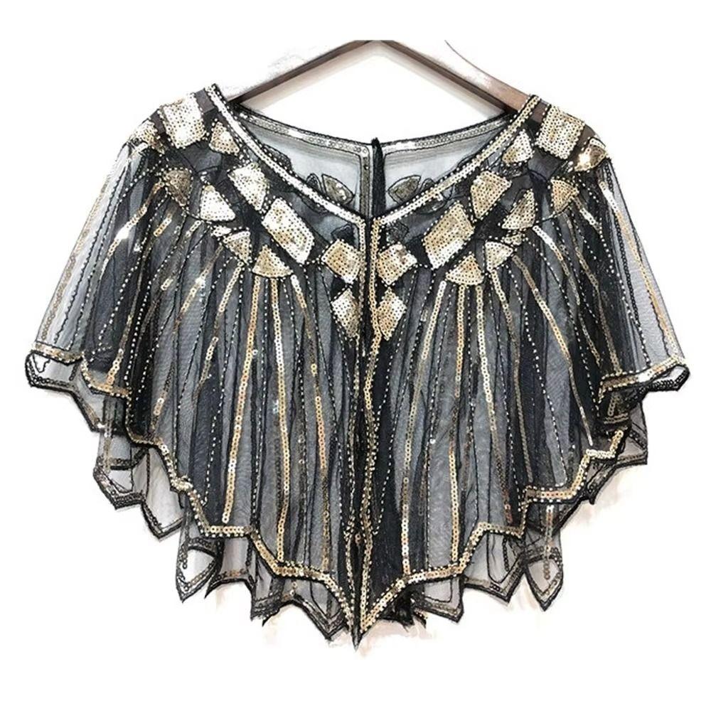 Beaded Decoration Women's Sequins Shawl Vintage Flapper Party Shawl Elegant Evening Cape Ladies