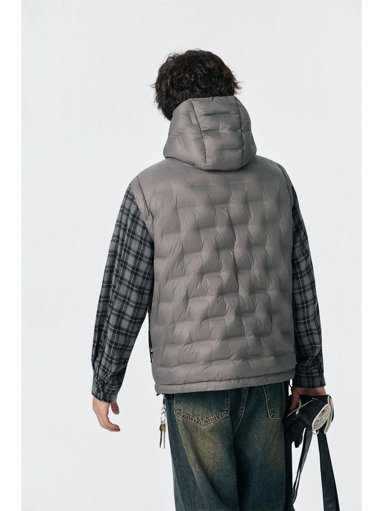Men's Winter 90% White Duck Down Hooded Vest - European & American Style, Plus Size, Loose Fit, Embossed Shoulder Cape.