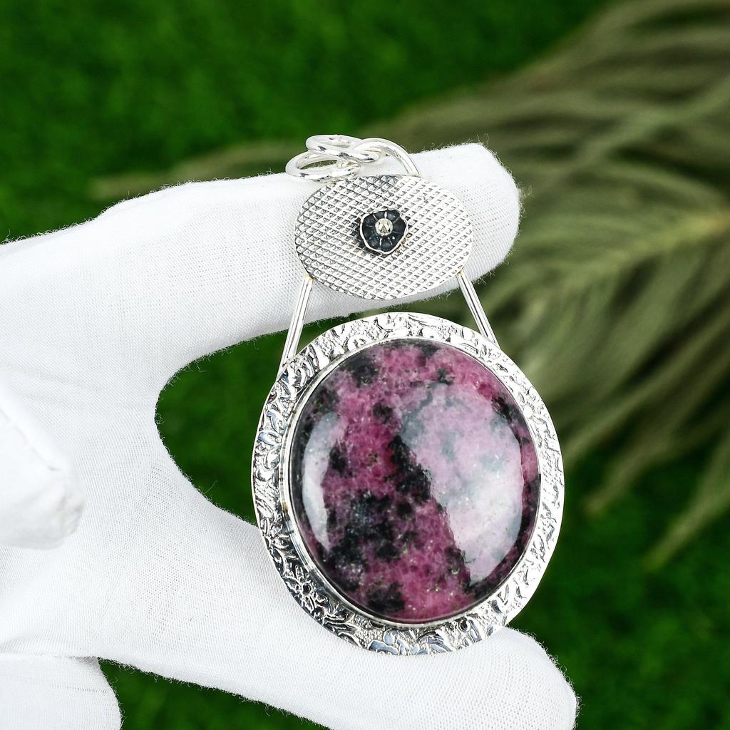 Natürlicher Rhodonit Edelstein Anhänger 925 Sterling Silber Indischer Schmuck Für Frauen