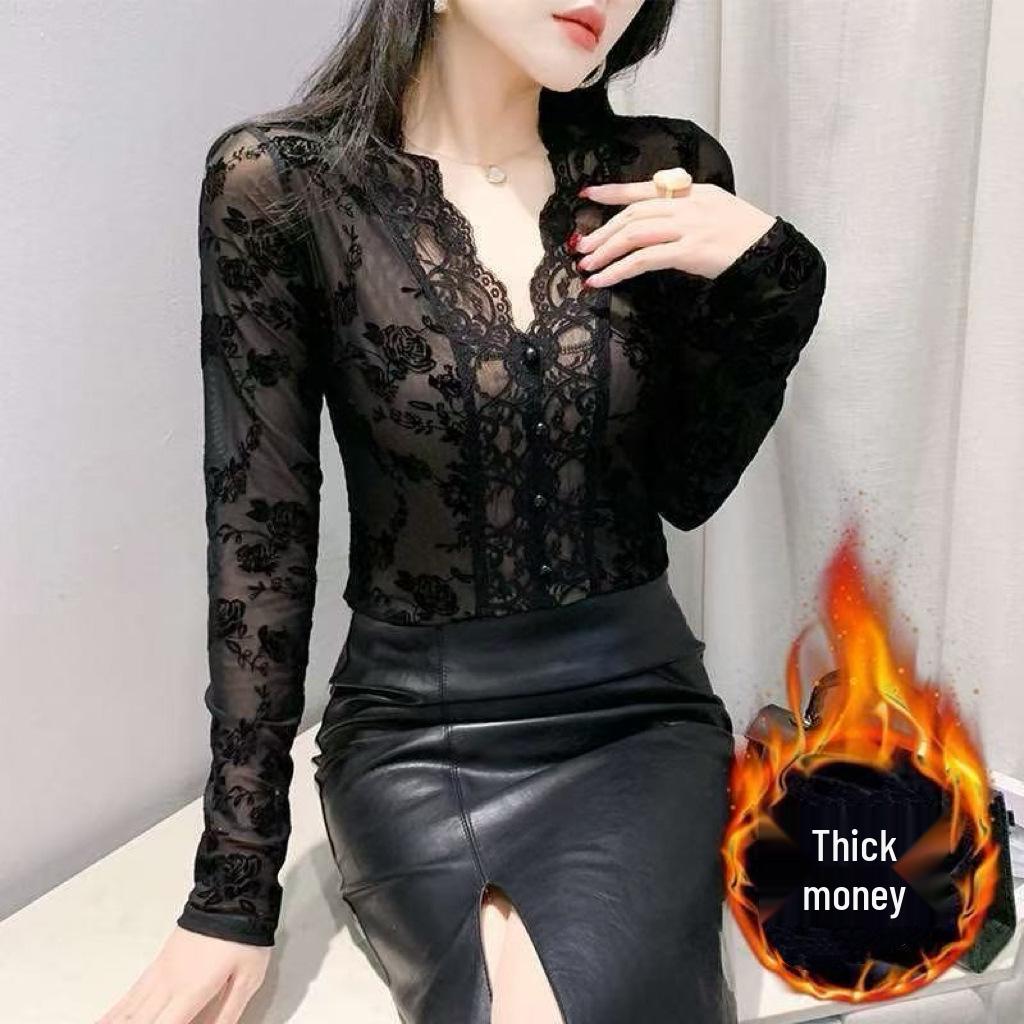 Elegant Black Lace V-Neck Slimming Top