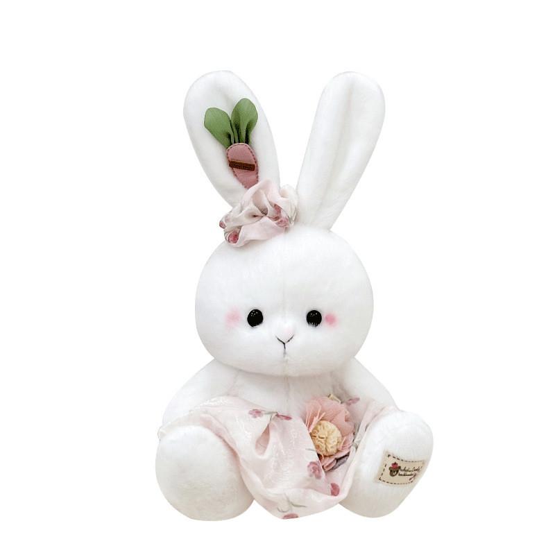 Plush Toy Rabbit With Pink Dress Soft Rabbit Stuffed Animal For Gift Kids