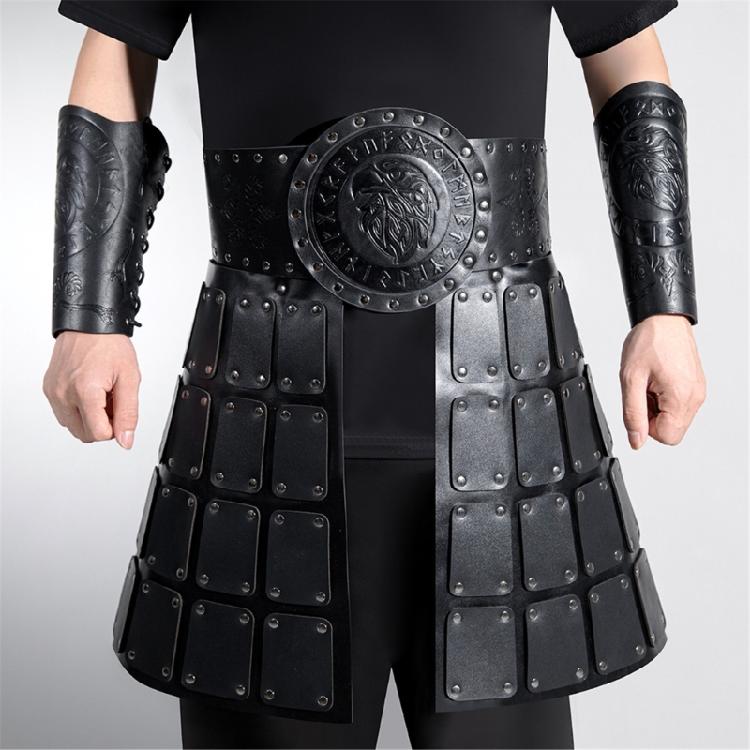 Double Sides Waist Armour Mercenary Knights Armour Skirt Medieval Faux Leather Thigh Armour,for LARP Halloween Cosplay