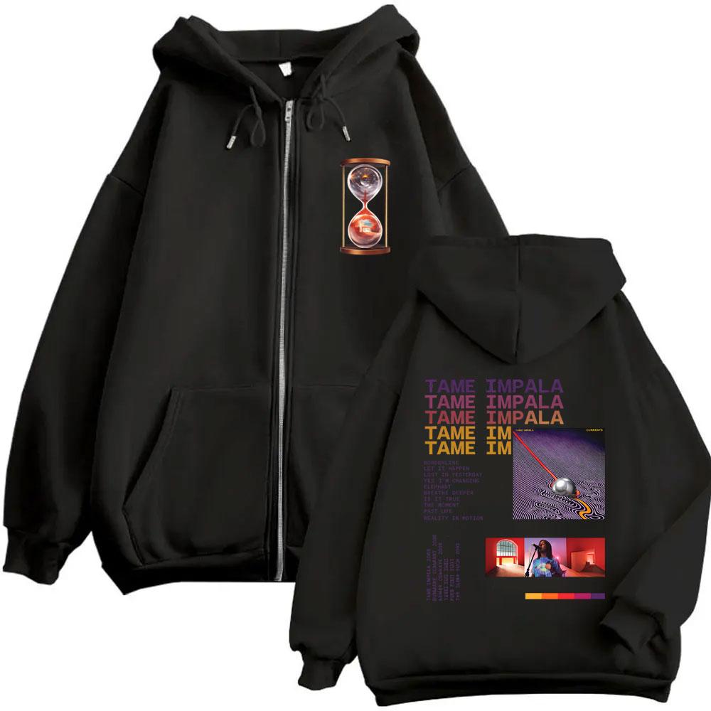 Rock Band Tame Impala Music Album Cover Graphic Zipper Hoodie Currents Print Zip Up Hoodies Men Women Fashion Oversized Jacket