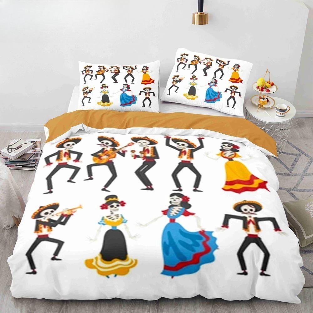 Sugar Skull King Queen Duvet Cover Funny Skeleton Halloween Bedding Set Gothic Spooky Bone Quilt Cover Polyester Comforter Cover