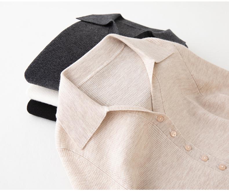 Women's Polo Collar 100% Wool Sweater: Autumn/Winter Cable Knit Stylish Base Layer